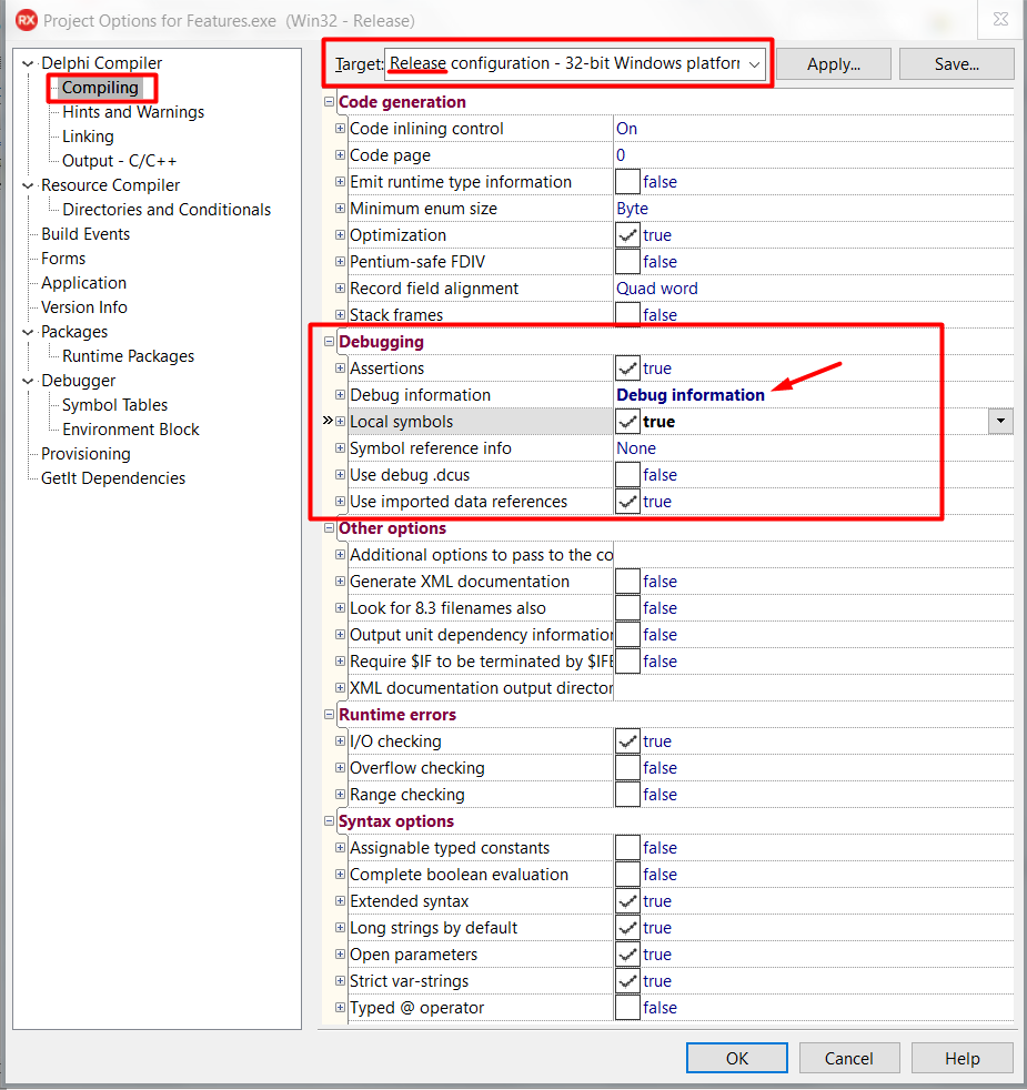 Debug information