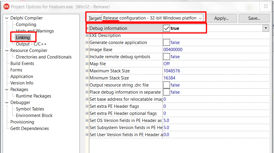 Debug information